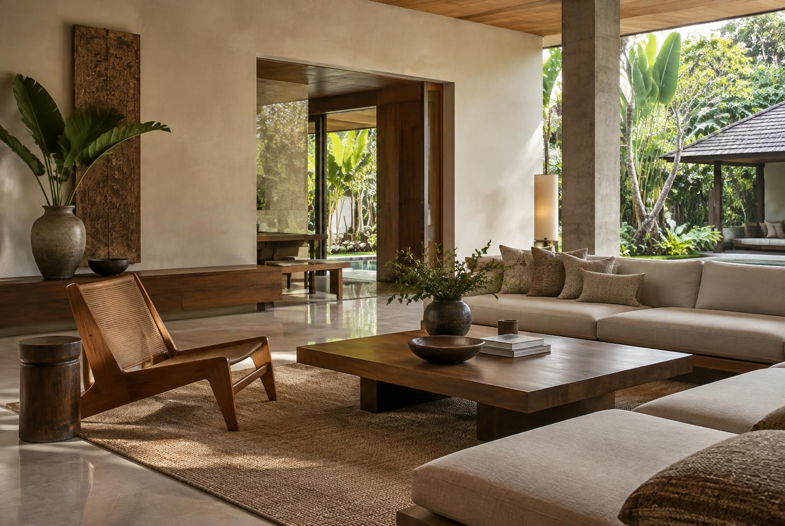 Ruang keluarga tropis modern dengan furnitur NUSA Living